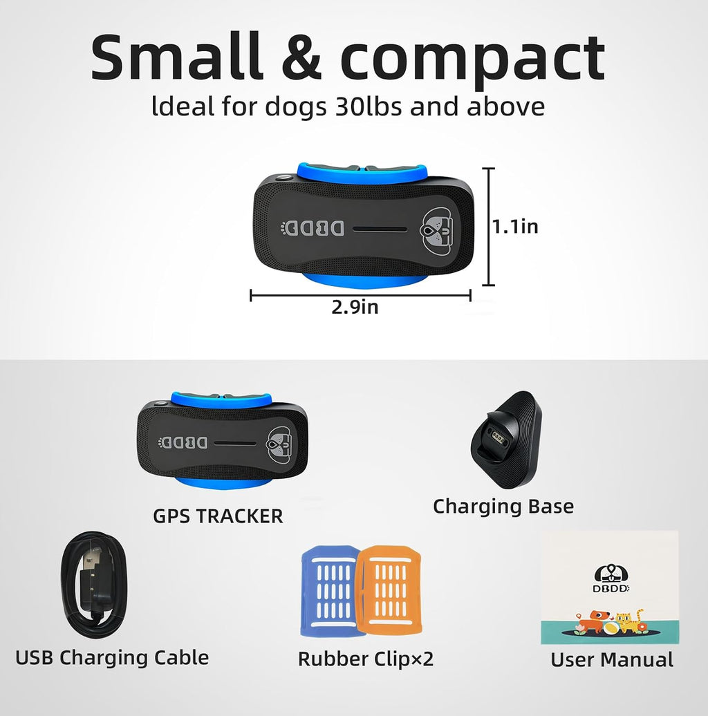 DBDD GPS Dog Trackers, 12 Mon Sub, Real-Time Loc, E-Fence, Health Monitor