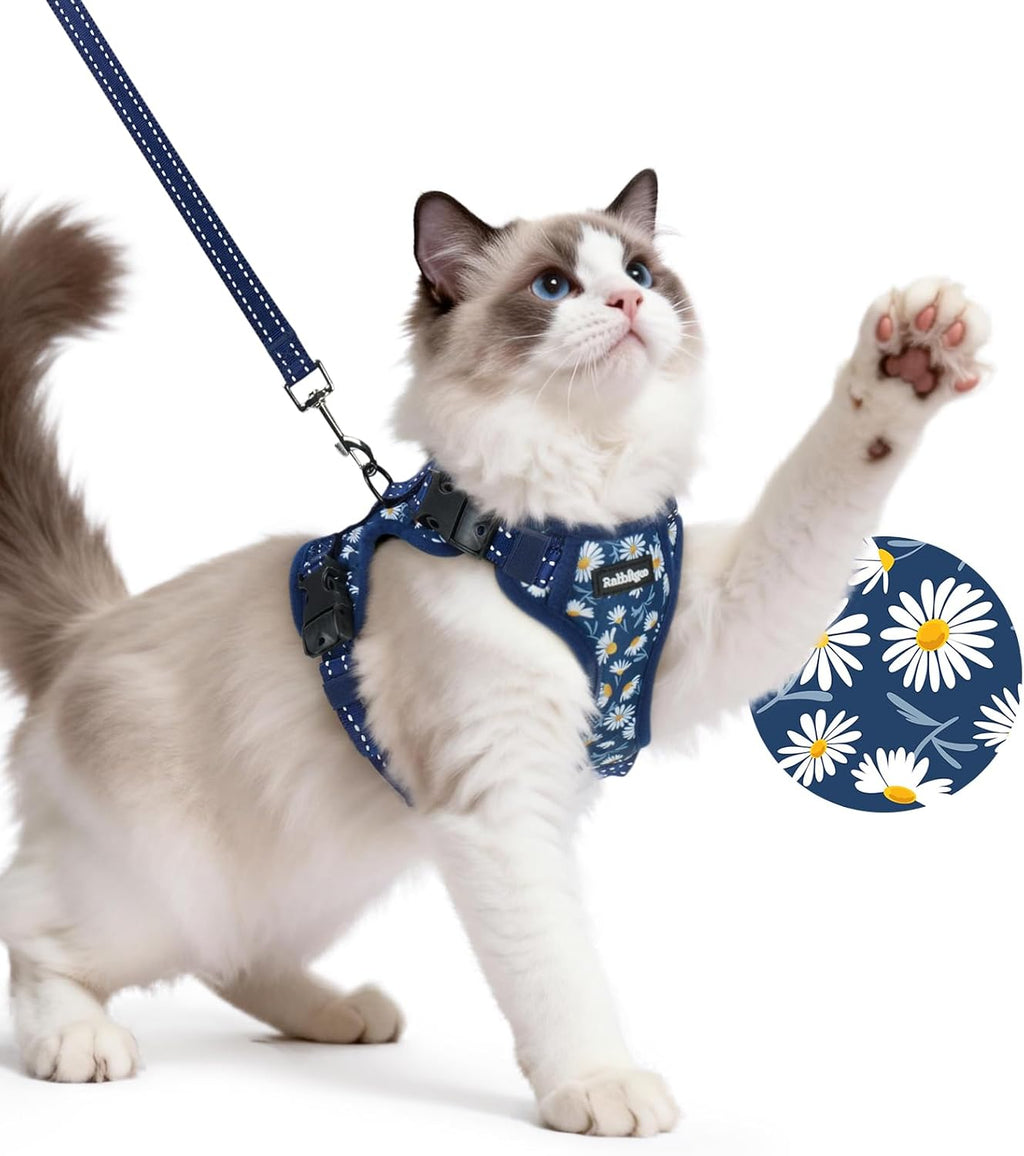 rabbitgoo Cat Harness and Leash Set, Easy-on with Neck Buckle, Night Daisy