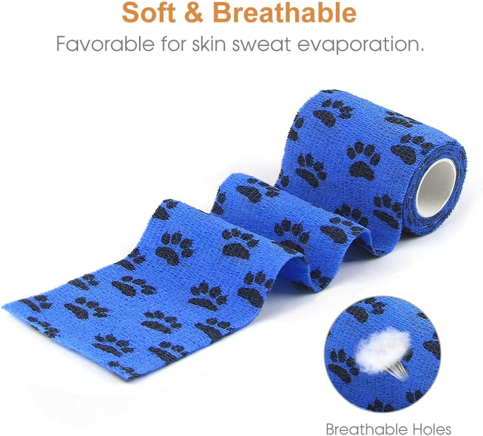 AUPCON Vet Wrap Cohesive Bandages Bulk Self Adhesive Bandage Wrap Self Adherent Wrap Non-Woven for Dogs Pet Animals & Ankle Sprains & Swelling (3 Inch Blue Claw)
