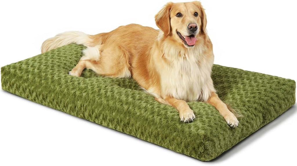 KSIIA Washable Dog Beds Large Sized Dog Crate Bed Plush Mat 47"x29" Green