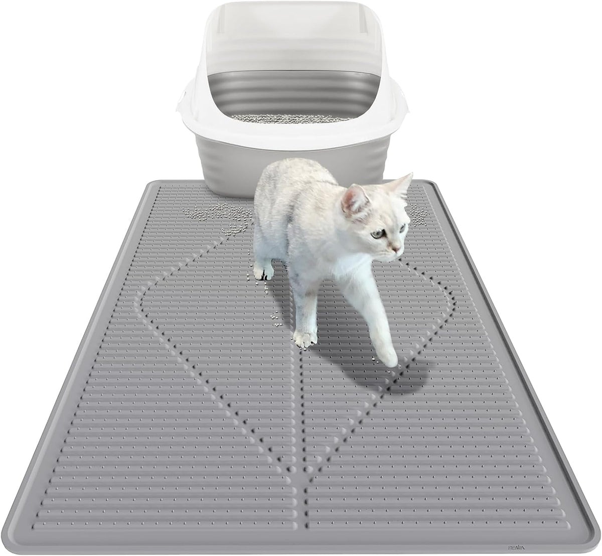 Mofason Cat Litter Mat Litter Trapping Mat XXL Grey Silicone Litter Box Mat | Waterproof 38"x25" kitty litter mat for floor; extra large litter trapping, litter matt for cat litterbox easy clean pet mat