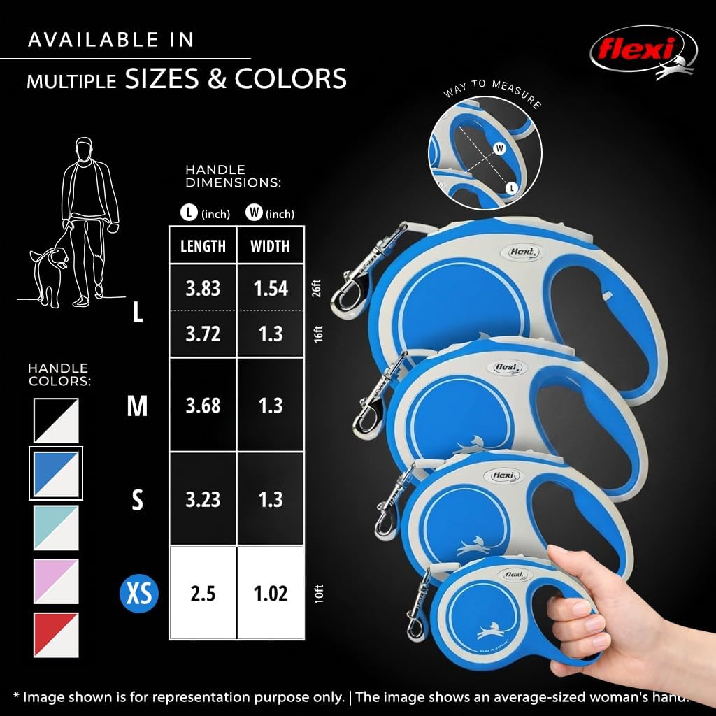 FLEXI® Comfort XS Tape Retractable Dog Leash, 3-Finger Grip, 10 ft - Blue
