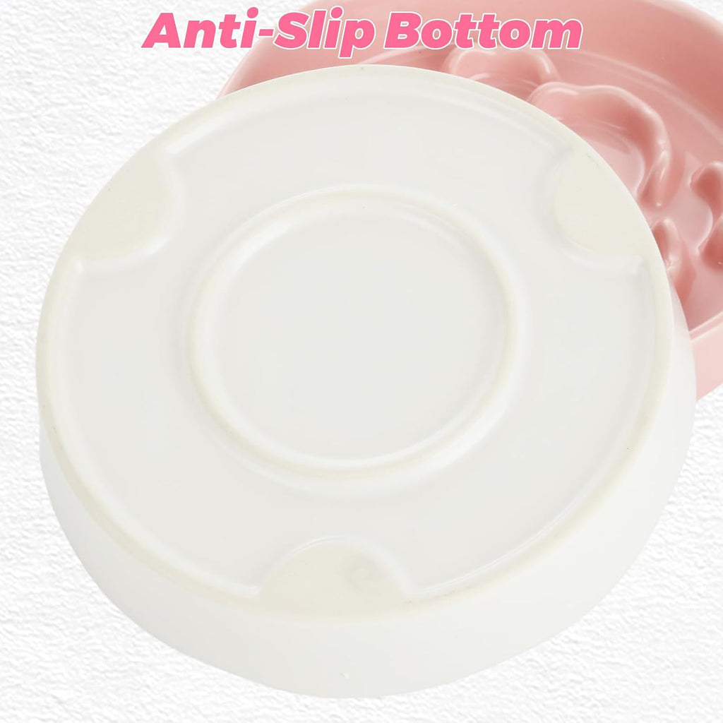 4Pcs Ceramic Cat Slow Food Feeder, 6 Inch Slow Feeder for Small Dogs, Cat Food Bowl for Dry Food and Wet Food, White and Pink