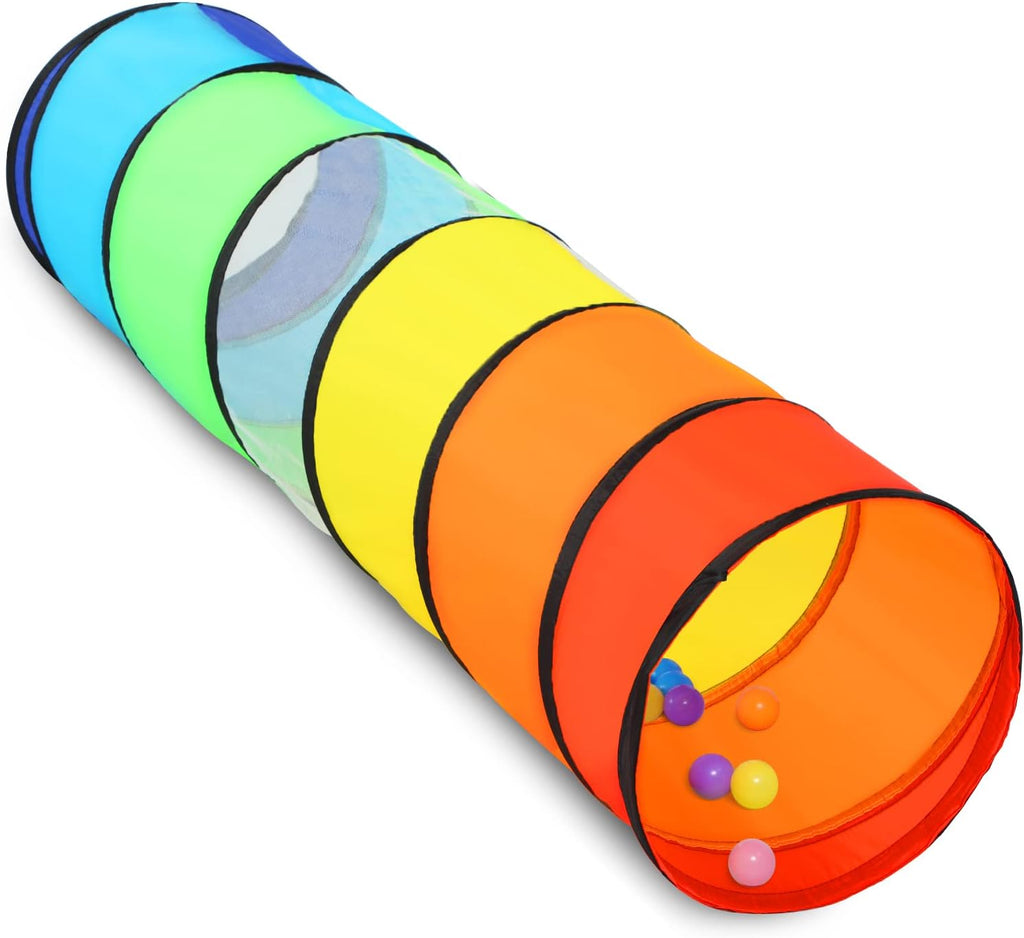 Kids Play Tunnel for Toddlers, 5.7 Foot Pop Up Crawl Through Tunnel Play Tent for Baby Infant Children or Dog with 2 Mesh Sides, Kids Tunnel Toys or Gift Indoor & Outdoor (Rainbow Crawling Tunnel)