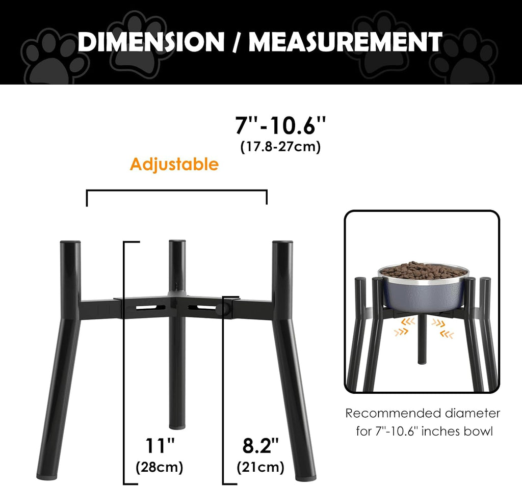 SHAINFUN Adjustable Dog Bowl Stand, Tall Elevated Feeder for 7-10.6" Bowls, Metal Single Raised Holder, 11" Tall (Bowl Not Included)