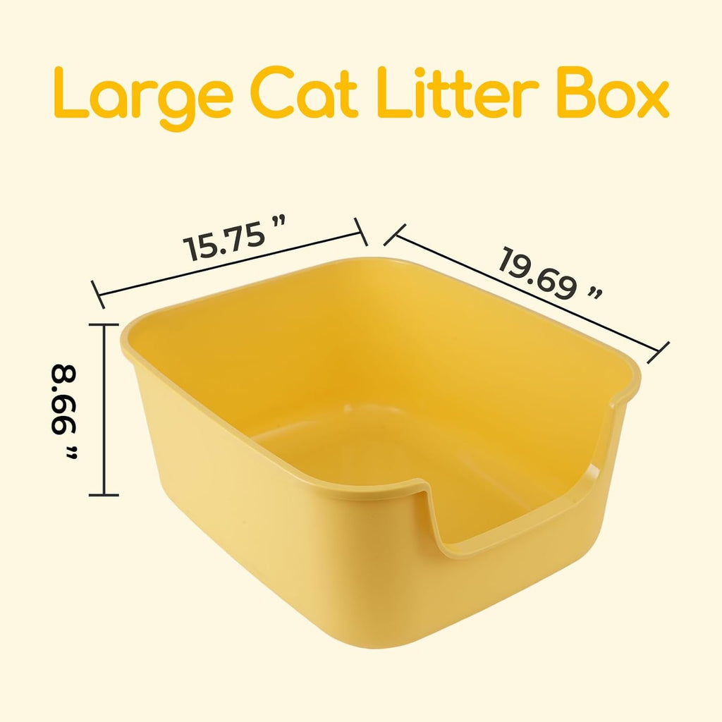 Large Cat Litter Box with High Sides,Cat Boxes for Indoor Cats,Cat Litter Pan for Kitty,Litter Box with Low Entry,Easy to Clean,Anti-Splashing (Grey)