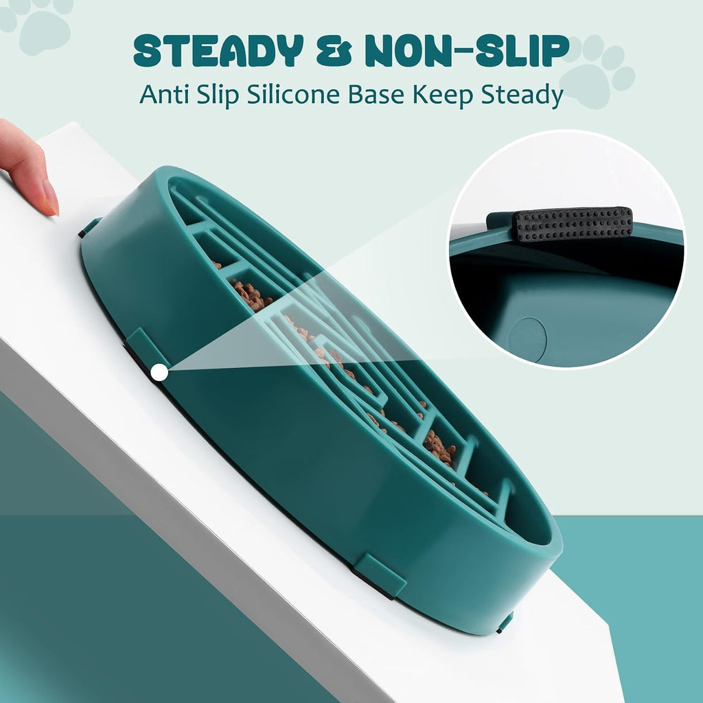 WHIPPY Slow Feeder Dog Bowl, Puzzle Maze Design to Slow Down Eating, 3-Cup Capacity, Anti-Gulping Food Bowl for Medium & Large Dogs,Green
