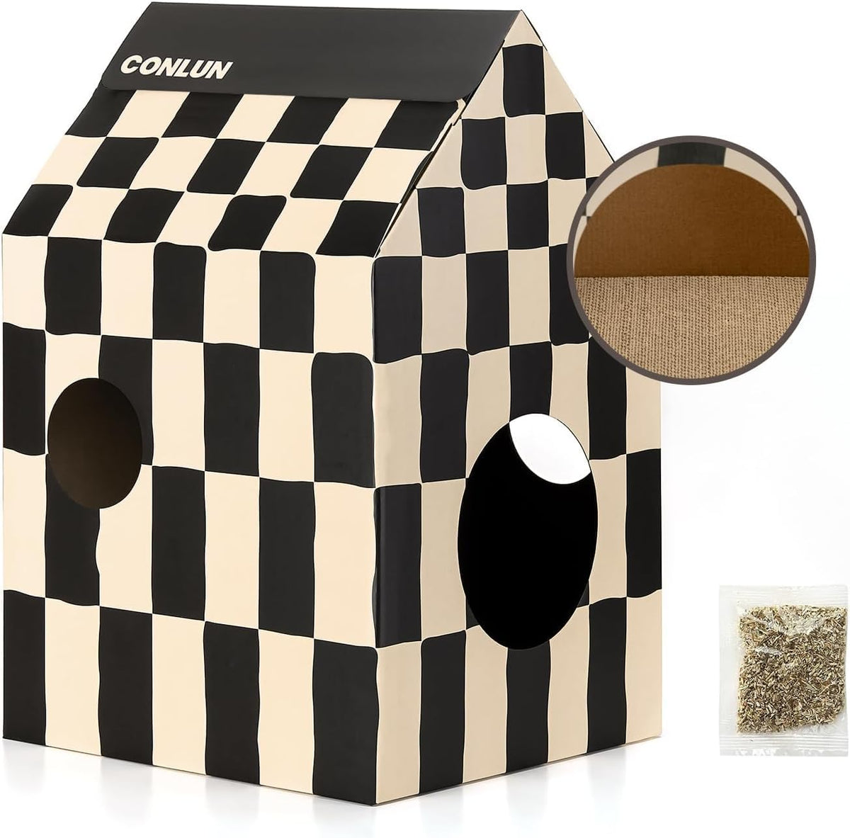 Conlun 2-in-1 Cat House Cardboard Scratching Pad Indoor Cave <13 lbs