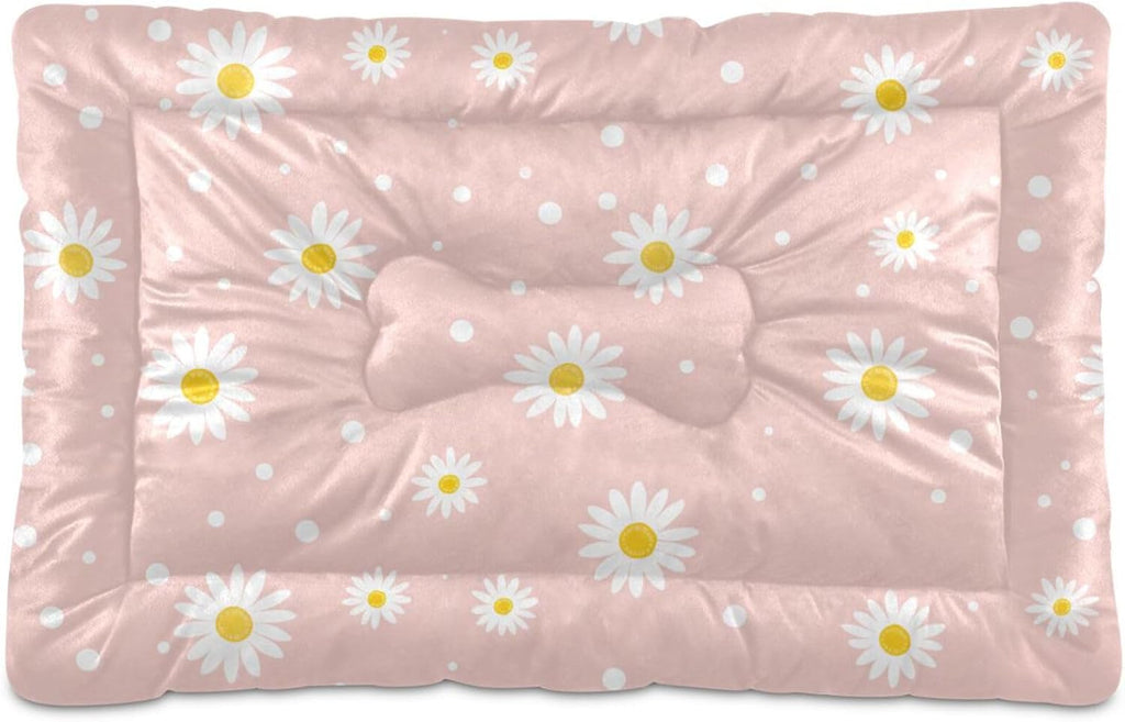 Blueangle Pink Daisy Dog and Cat Bed, Rectangle Comfortable Pet Bed, Ultra Soft Calming for Small Medium Large Dogs, 18" x 24"