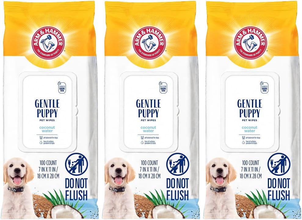Arm & Hammer Puppy Grooming Wipes, Coconut Water, 100 Count, 3-Pack