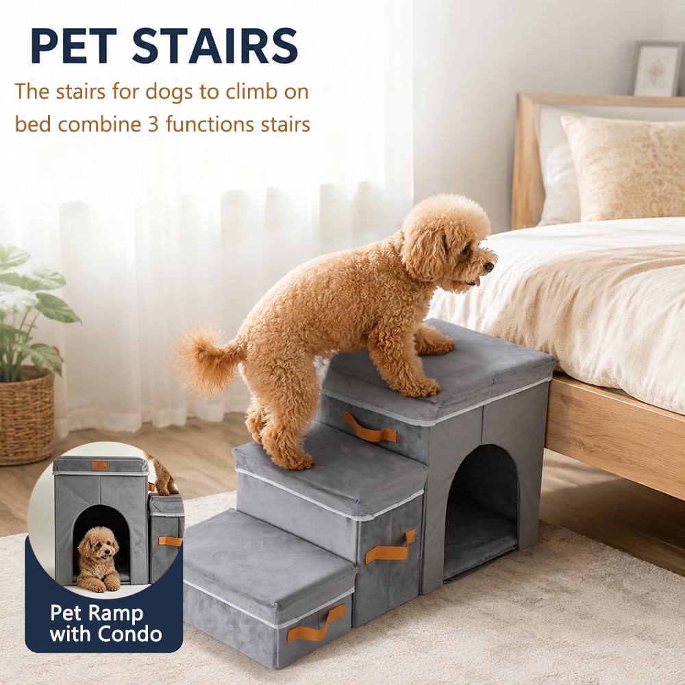 24" Dog Stairs for High Beds, 150 Lbs Capacity