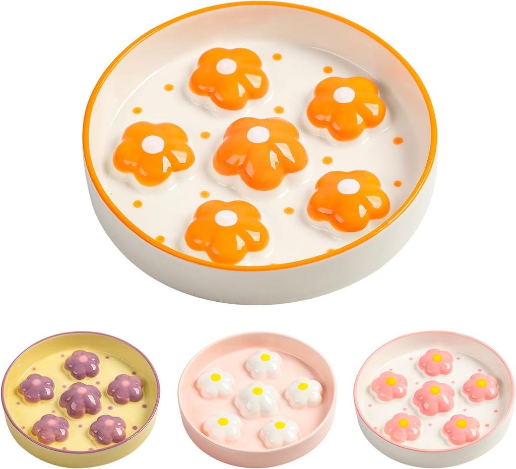 Ceramic Slow Feeder Cat Bowl, 6.3" Whisker Friendly Anti-Vomit, Orange