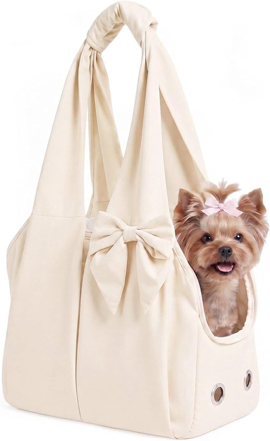 Fashion Dog Purse Carrier for Small Dogs and Cats, Soft-Sided Puppy Tote Bag Up to 13 lbs, Lightweight Pet Carrier with 4 Pockets, Smart Zipper Lock, Pet Travel Bag for Travel Outdoor(Beige)