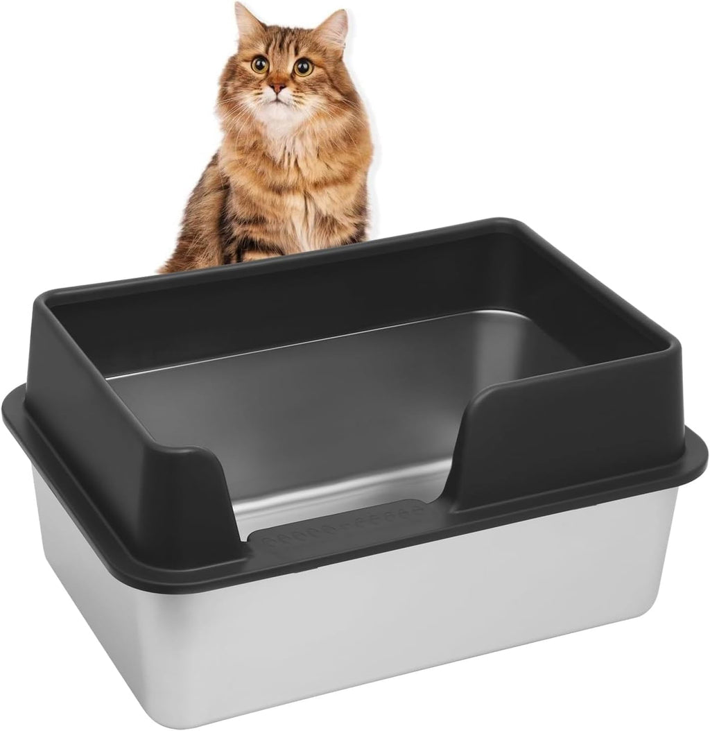 Kichwit Stainless Steel Cat Litter Box with Lid, 19.8" x 13.8" x 10"