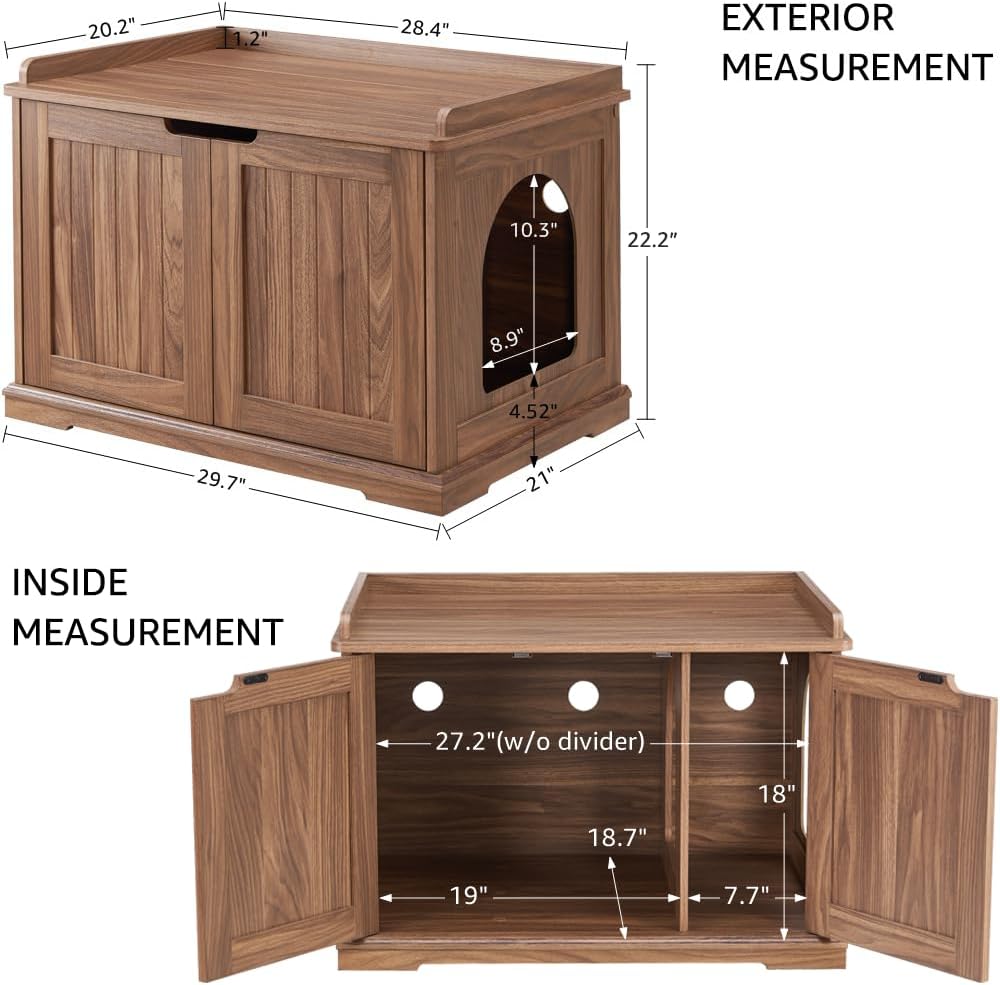 unipaws Cat Litter Box Enclosure Furniture, Hidden Litter Box Cover