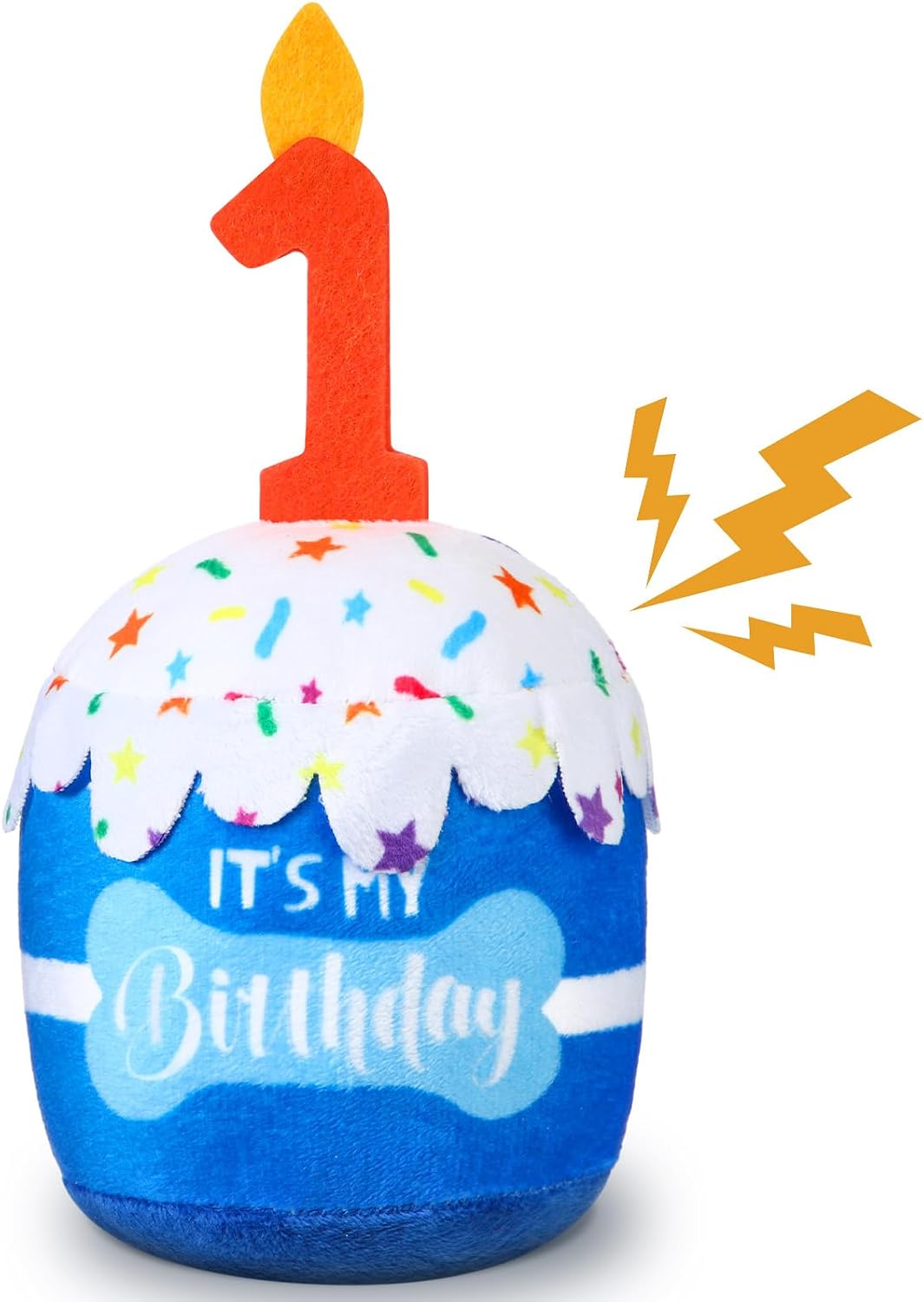 Dansydaisy Dog Birthday Cake Toy Squeaky Plush Gift,1st,Blue | Interactive Squeaky Gift for Dogs, Dog Birthday Decor , Soft Chew for Small Medium Large Pets, Cake Design with Candle