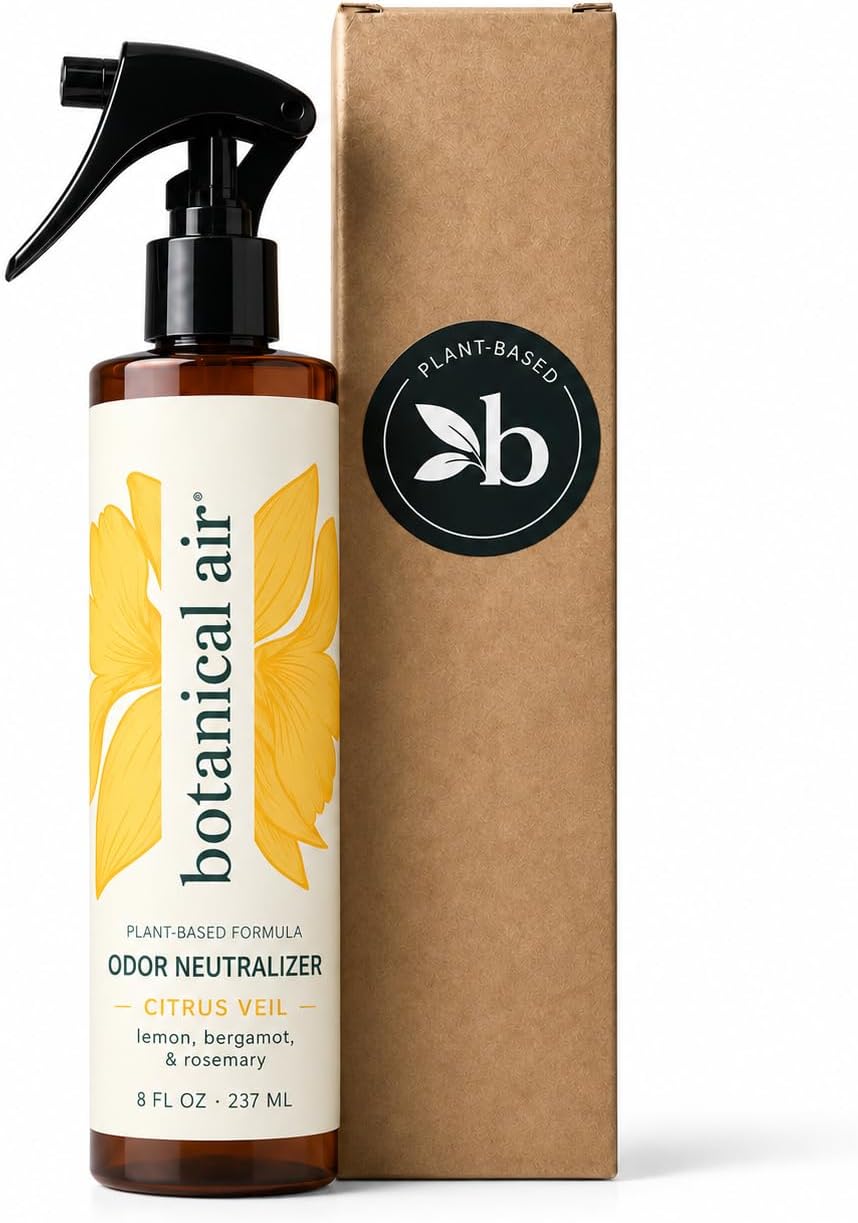 Plant-Based Odor Eliminator Spray – Natural Essential Oil Air Freshener for Home, Bathroom, Fabrics & Pet Areas – 8 oz (Citrus Veil)