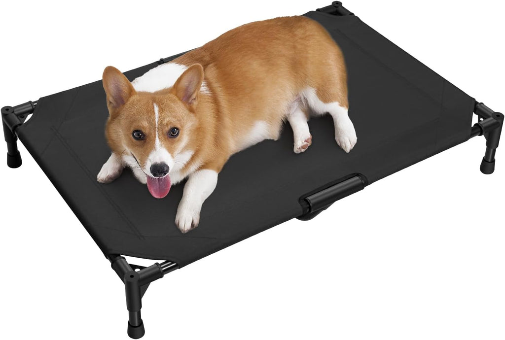 Love&go Elevated Dog Bed with Metal Frame, Cooling Raised Pet Cot for Dog and Cat (M - Black, Medium-29.9x19.5x5.5 inch)