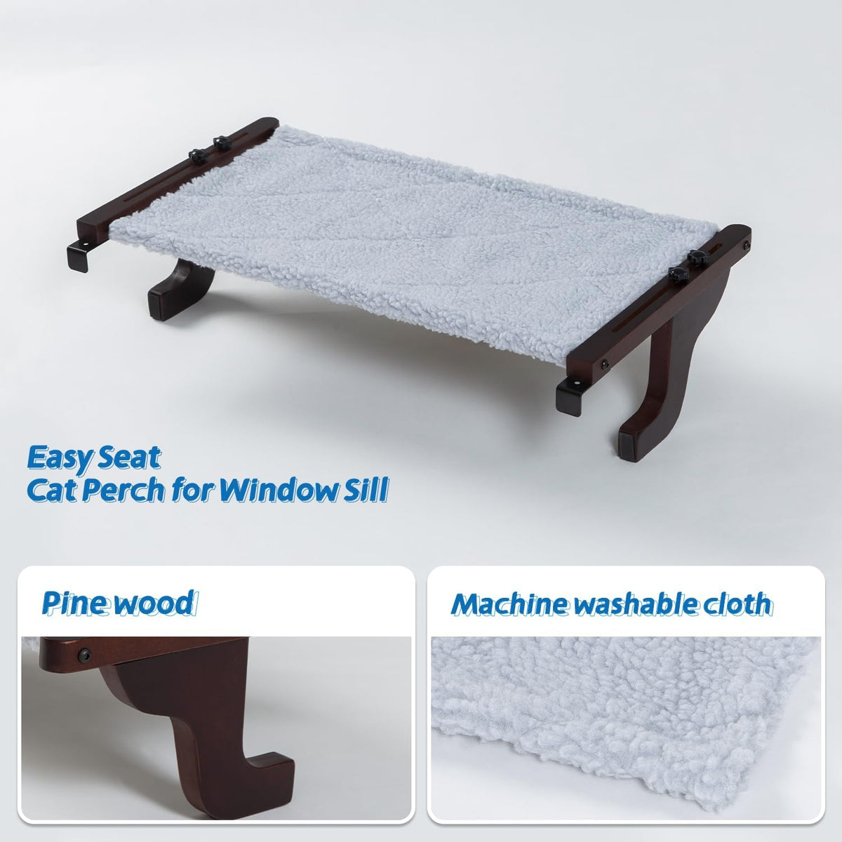 Zakkart 2-PC Easy Seat Cat Perch for Windowsill (Dark Stained Wood/Gray, M)
