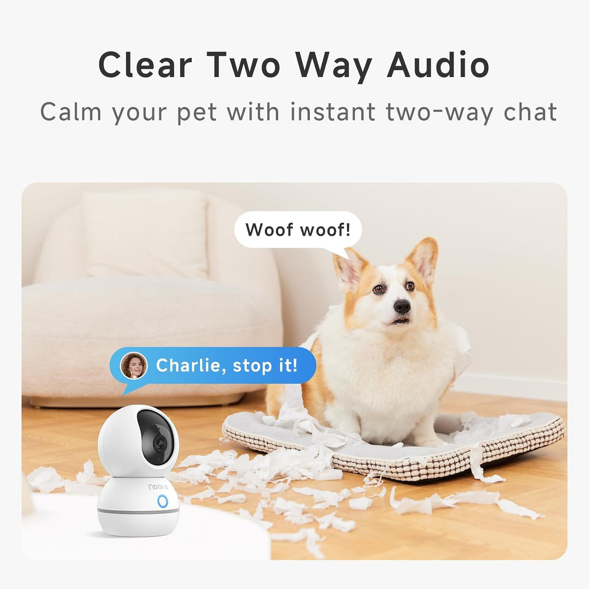 Noorio 2K Indoor Camera Wireless, Baby Monitor Pet Camera, 2-Way Audio