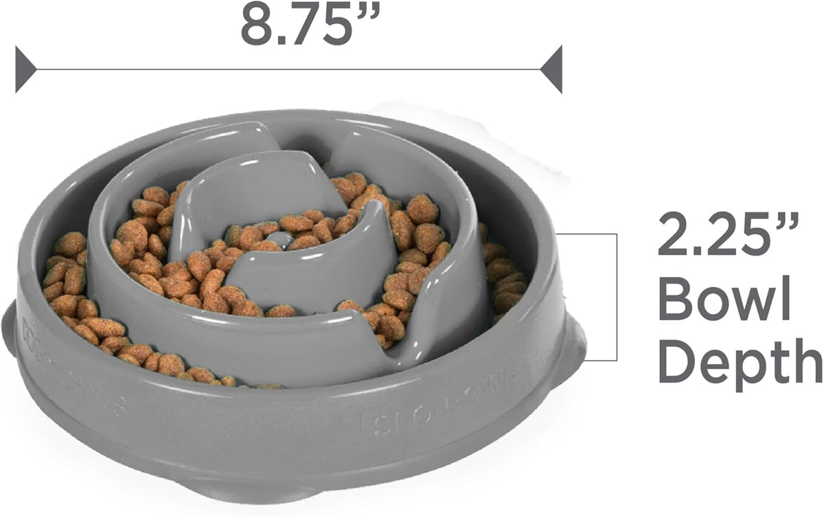 Outward Hound Fun Feeder Slo Bowl Dog Slow Feeder, Drop, Gray, 8.8" | Slows Fast Eaters, Can Aid Digestion, Holds 2 Cups Dry or Wet Food, Non-Slip, Easy Clean, No BPA, Small to Medium Dogs & Cats 