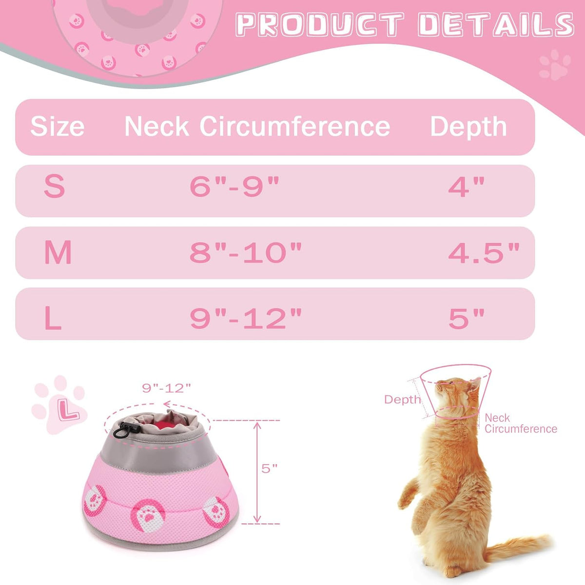 Cat Cone Collar Soft Elizabethan Collar for Surgery Recovery - Adjustable for Small and Large Cats Kittens to Stop Licking