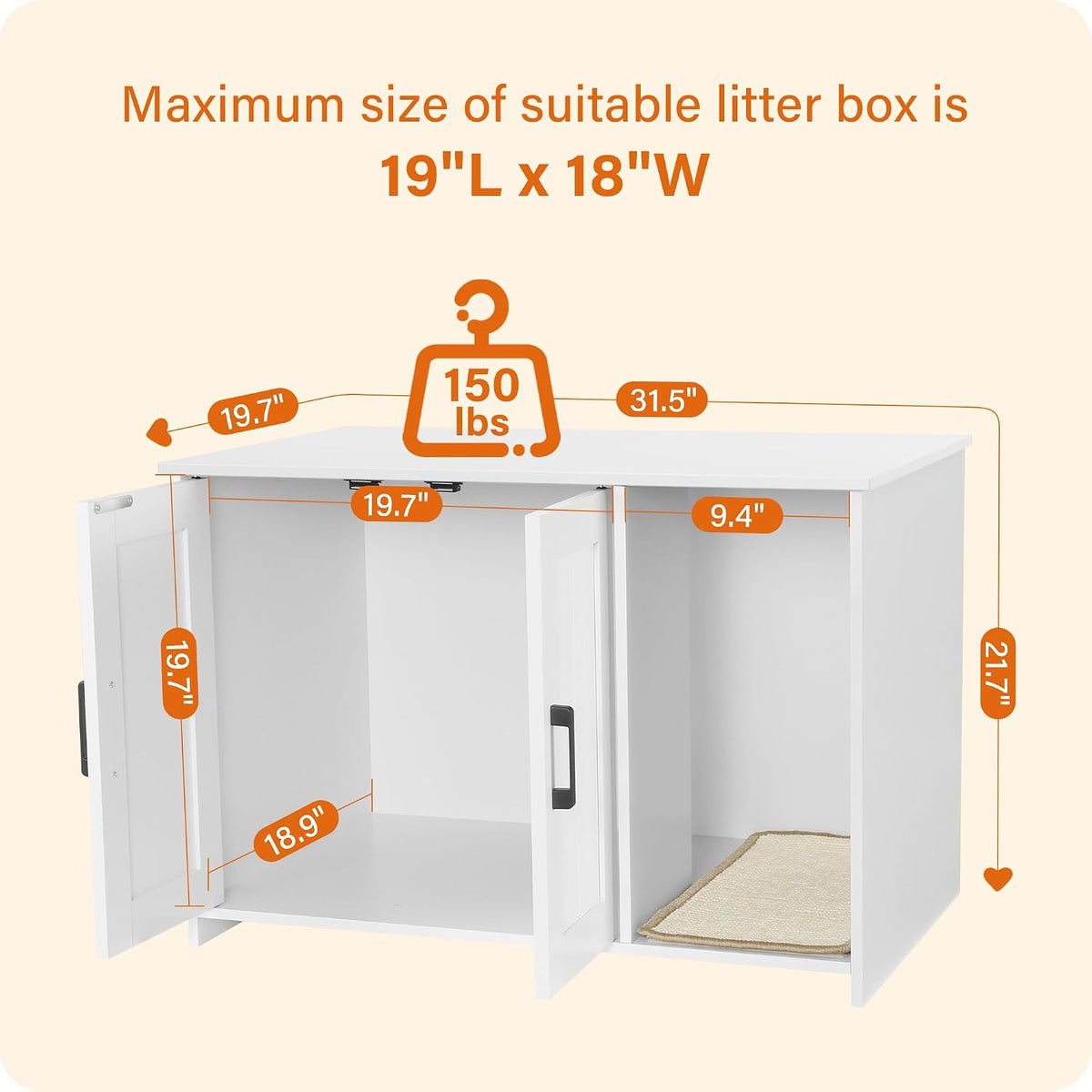 Dwanton Cat Litter Box Enclosure, with Scratching Mat, 31.5" x 19.7"x 21.7"