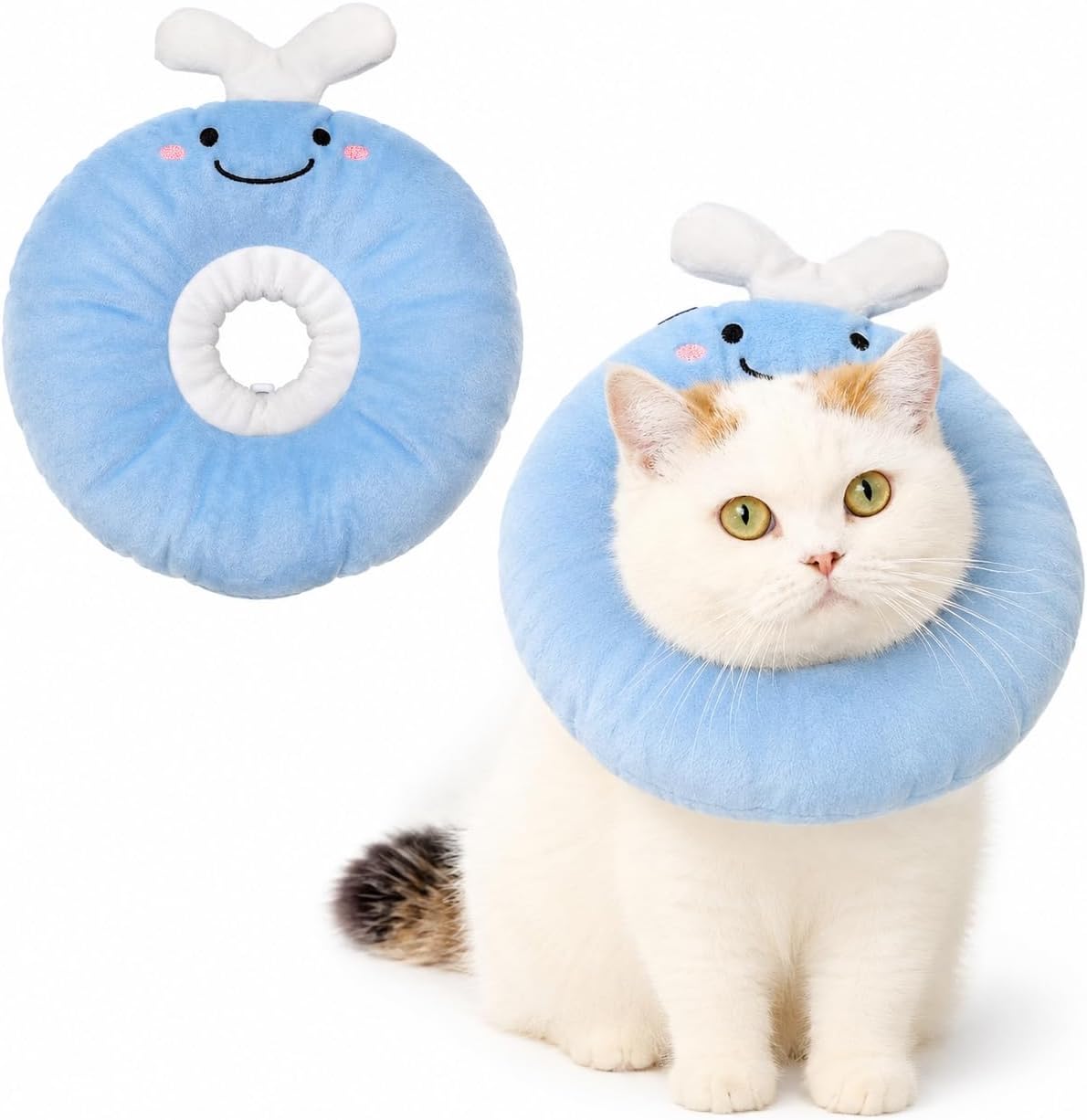 Adjustable Cat Recovery Collar Soft,Cute Pet E-Collar Neck Cone After Surgery Wound Healing Protective Cone Fit for Kitties, Small Dogs(ELC05-whale-s)