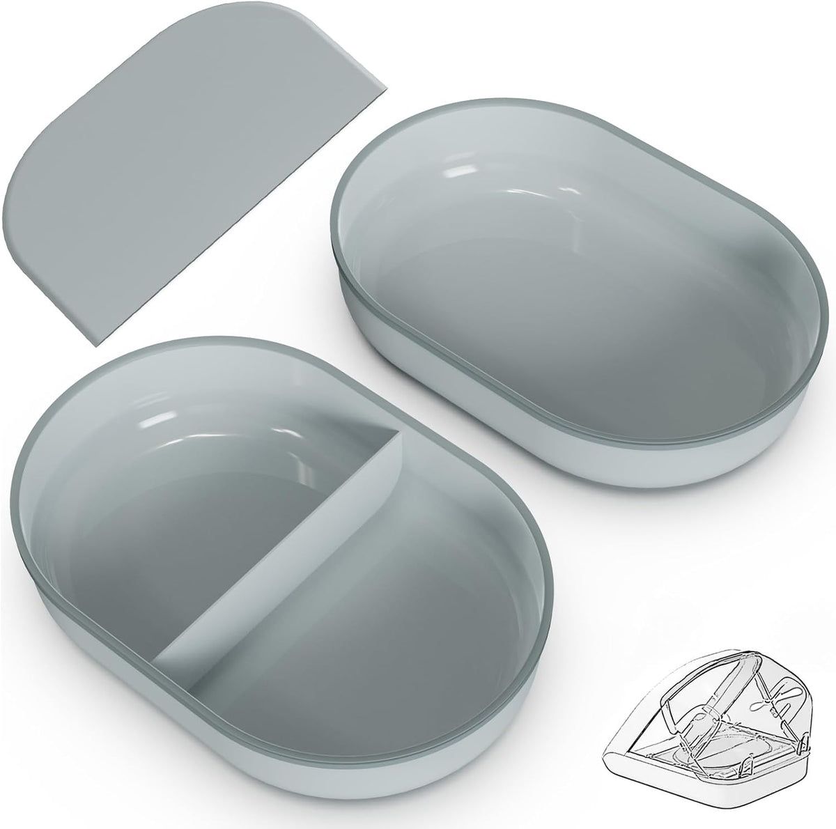 Bowl & Mat Set for Automatic Microchip Cat Pet Feeder, Sealing Ring Design for Keeping Food Fresh and Reducing Odor, Easy to Clean(Grey)