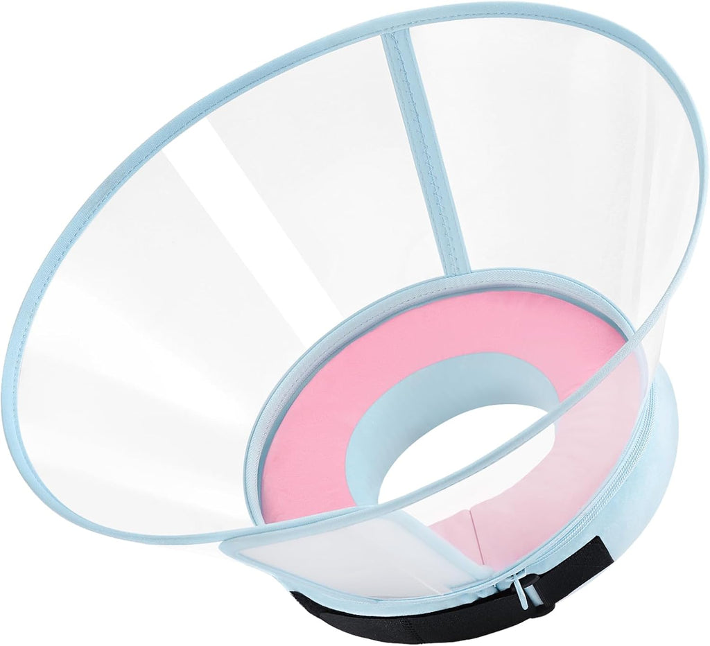 Sponge Core Dog Cone, Inflatable Dog Cone Collar Alternative, Dogs Donut Collar After Surgery, Soft Cone for Large Medium Small Dogs to Stop Licking, No Inflation Required, Clear View(Size 5, Pink)