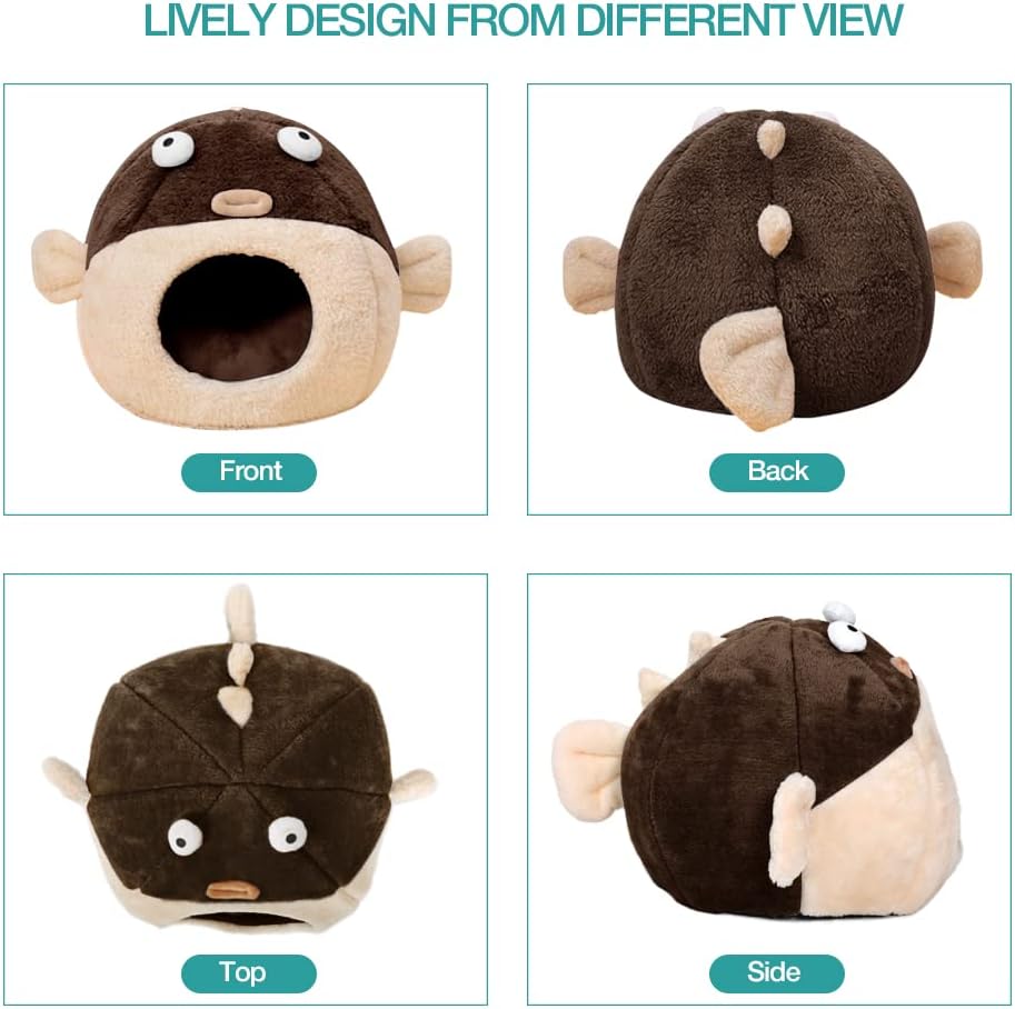 Cat Beds for Indoor Cats-Cat Bed Cave,Cute Lively Pufferfish Shape,Brown L