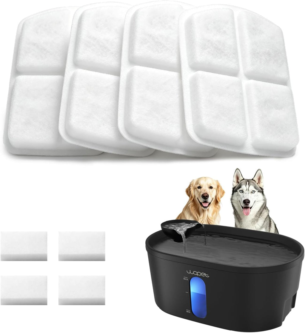 WOPET Dog Water Fountain Filters, Pet Water Fountain Filter Replacement Compatible with A08 Pet Fountain,Dog Fountain Filters - Including 4 Filters + 4 Sponges