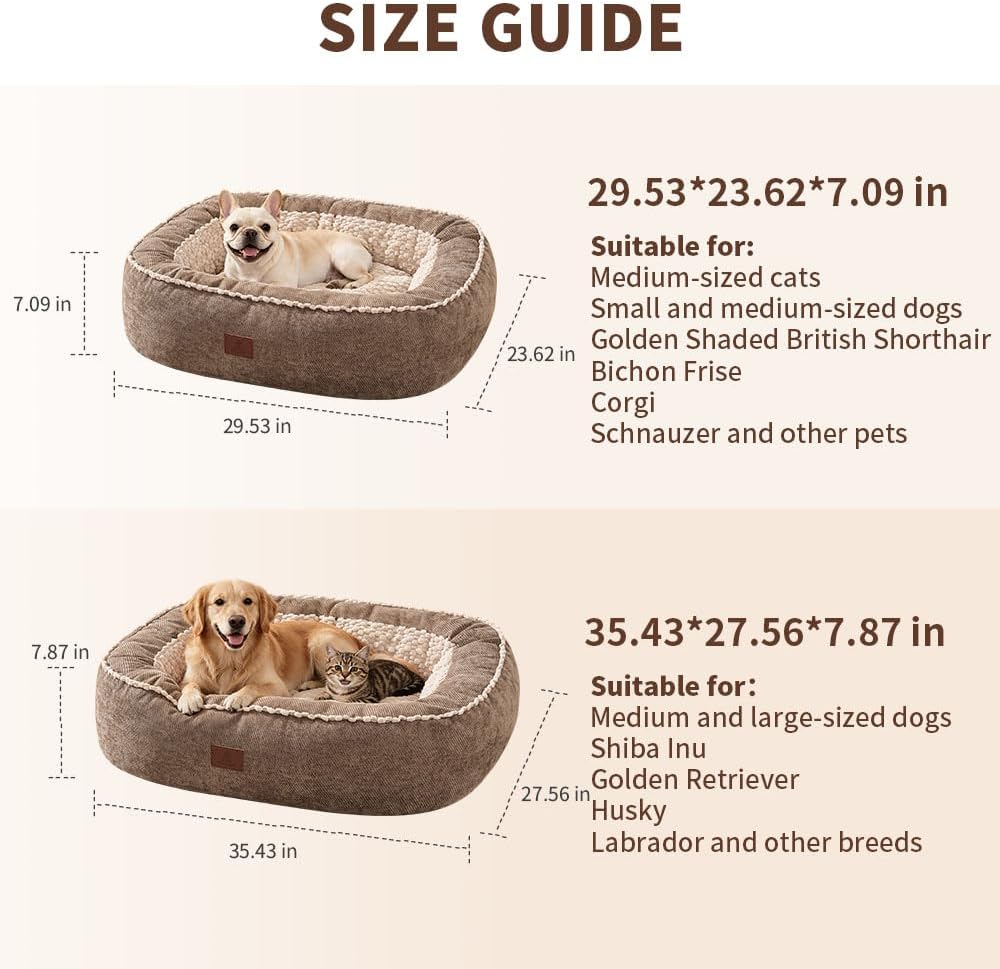 SOMAHE Calming Oval Bolster Dog Bed, Washable Cover, Medium 30x24x7 Coffee