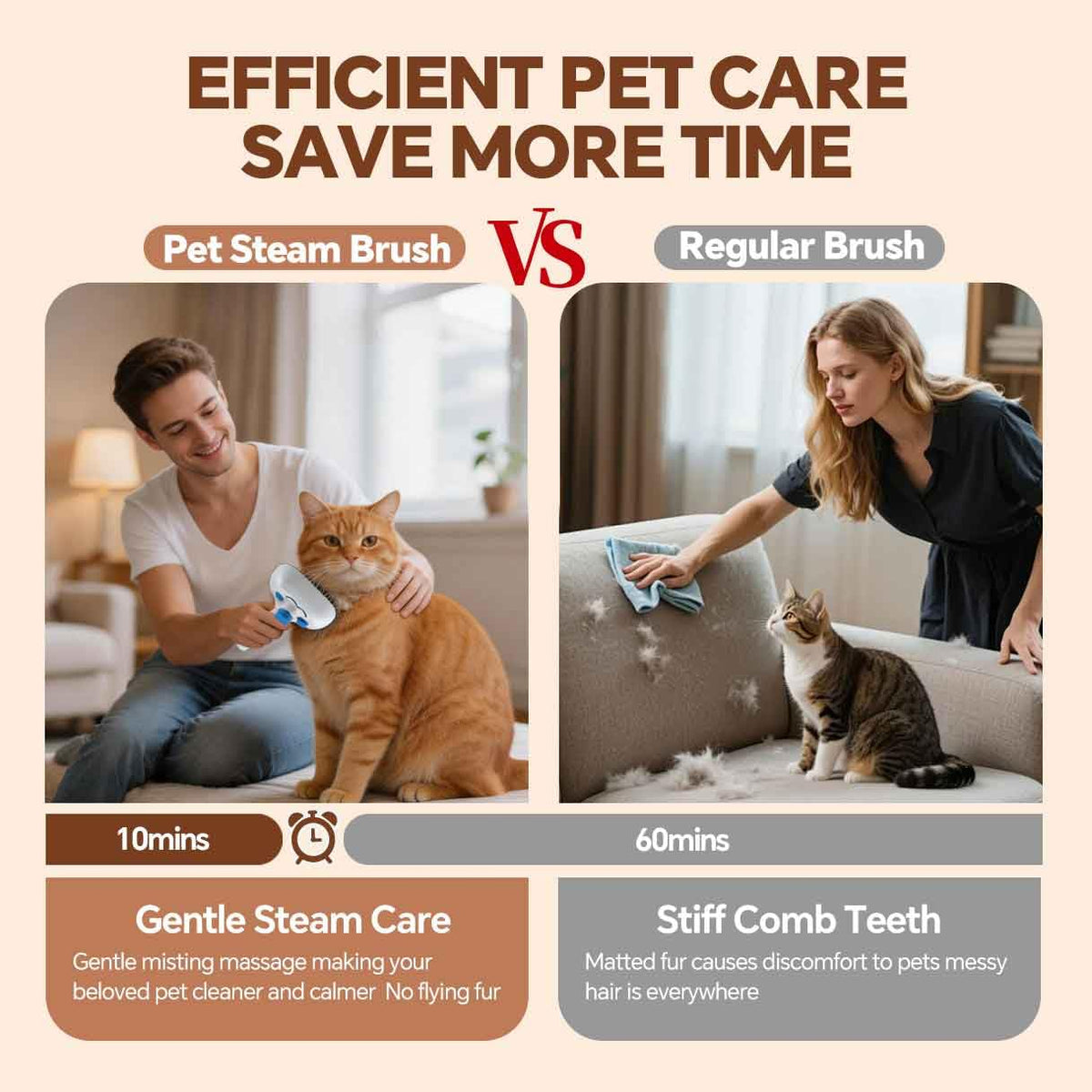 Pet Steam Brush Mist Spray, Grooming shedding Tool, Steam Brush for Dog Cat