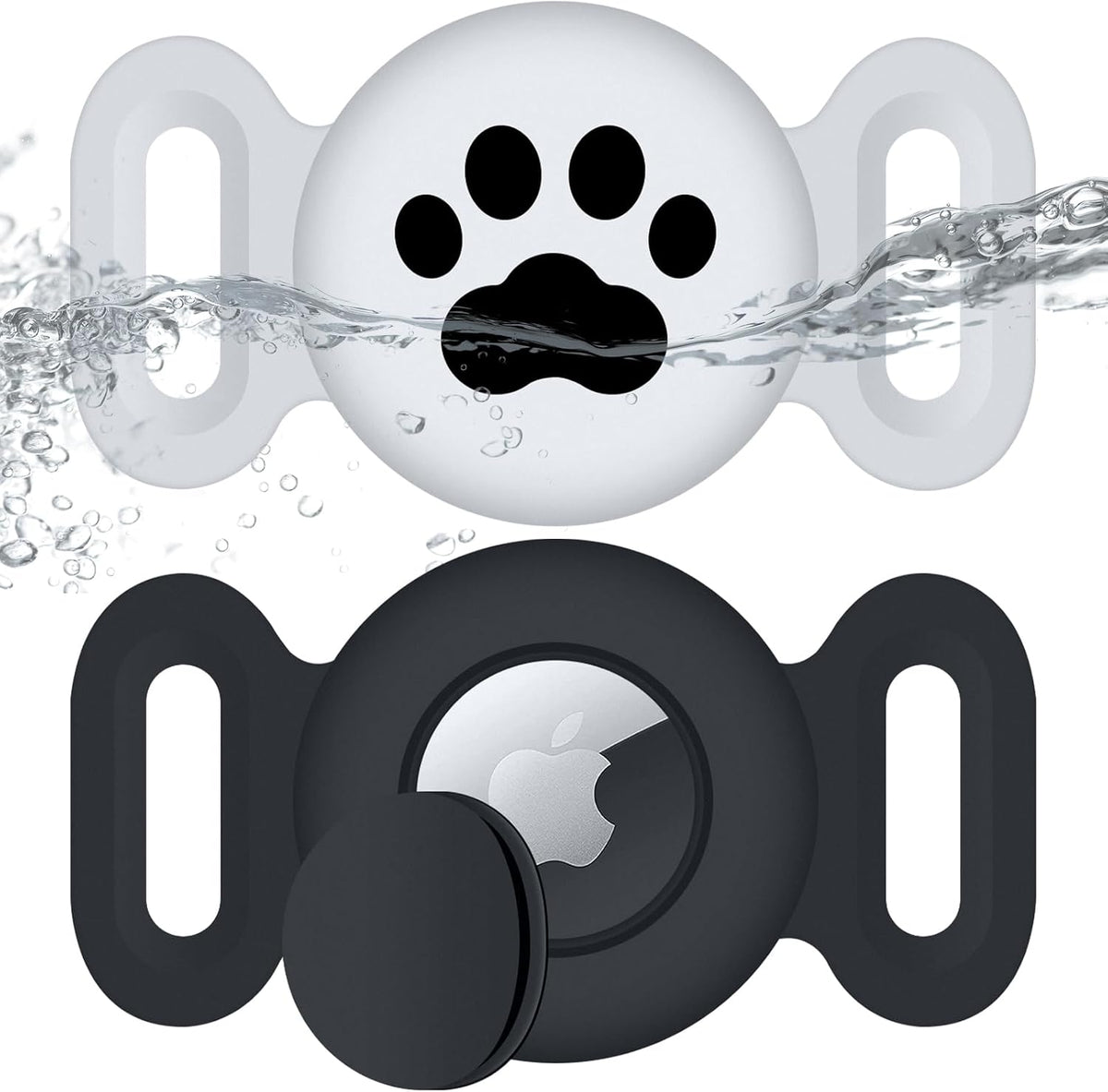 Waterproof Pouch for Airtag (2 Pack), Protective Anti-Lost Case Compatible with Airtag for Pets, Silicone Cat Collar Holder for GPS Tracker (Black/White)