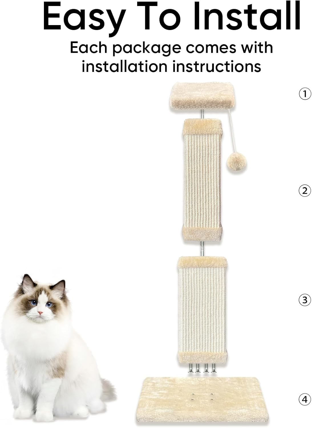 Cat Scratching Post for Indoor Cats, 32Inch Sisal Cat Scratcher, Beige