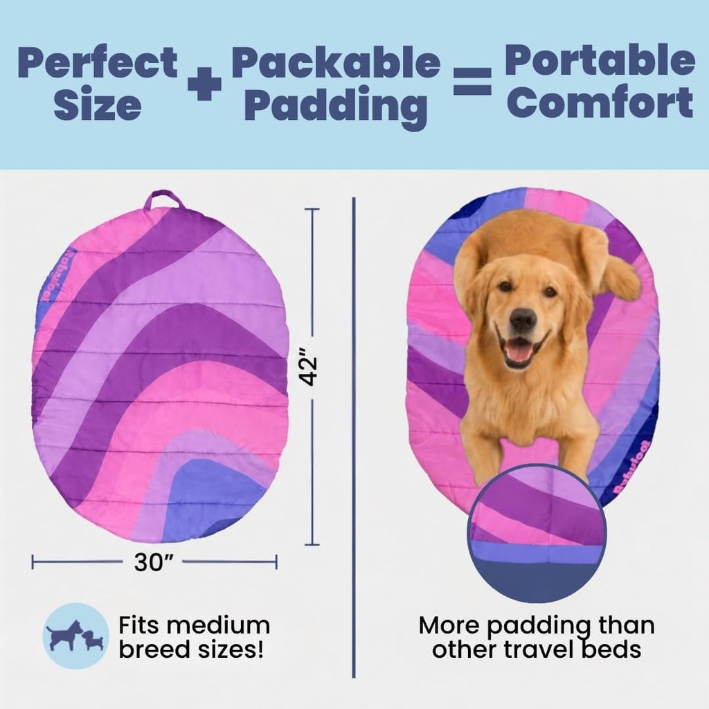 Travel Dog Bed, 42x30in, Foldable & Packable with Carry Bag, Pink