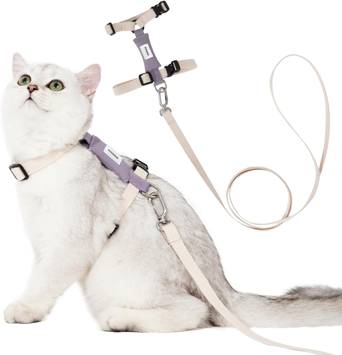 Cat Harness and Leash Set - White Lightweight Soft Kitten Harness Escape Proof, Adjustable Travel Pet Harness for Walking，Easy Control Comfortable Outdoor (White, One Size Fits All)