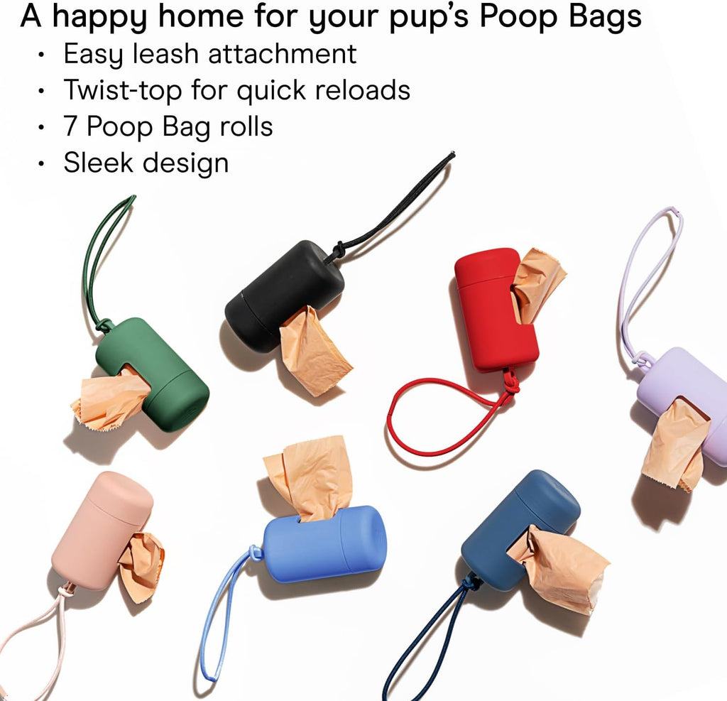 Wild One Dog Poop Bag Holder and Dispenser with Leash Attachment, Leak Proof, Easy Twist Top for Refills, Includes 1 Box Of Bags, Black