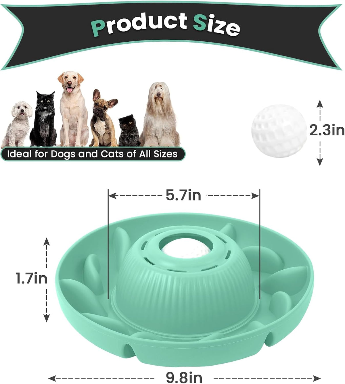 PUPPYGANG 2-in-1 Slow Feeder Dog Bowl & Dog Lick Bowl for Medium Large Dogs, Silicone Puzzle Feeder with Removable Lick Ball, Suction Base Bowl for Kibble, Wet Food, Yogurt & Peanut Butter (Green)