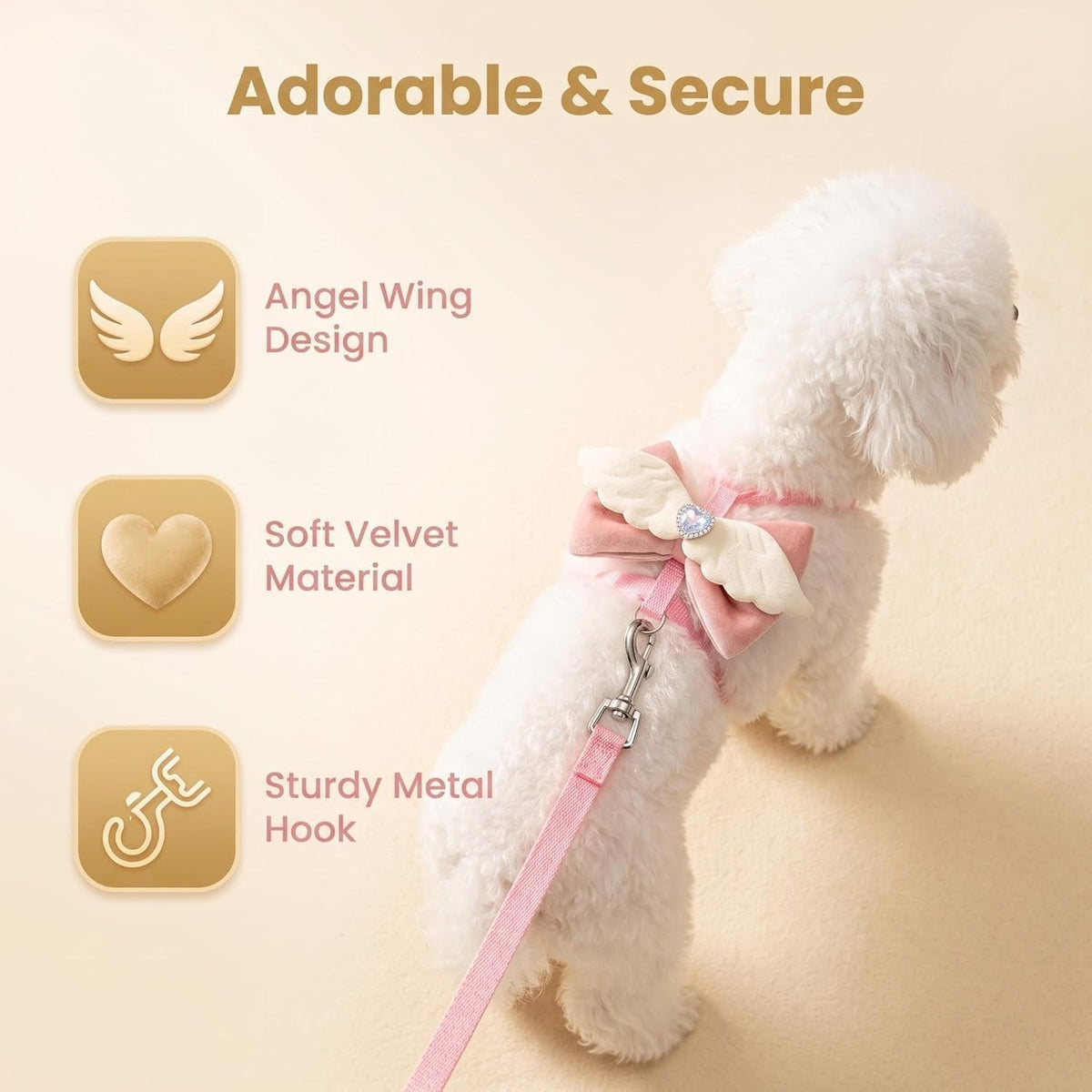 Pink Leash and Bow H-Shaped Design Harness for Small Cats Dogs, Proof Soft Adjustable Vest Easy Control Breathable Harnesses for Small Cats Dogs (Pink 2 S 2-7LBS)
