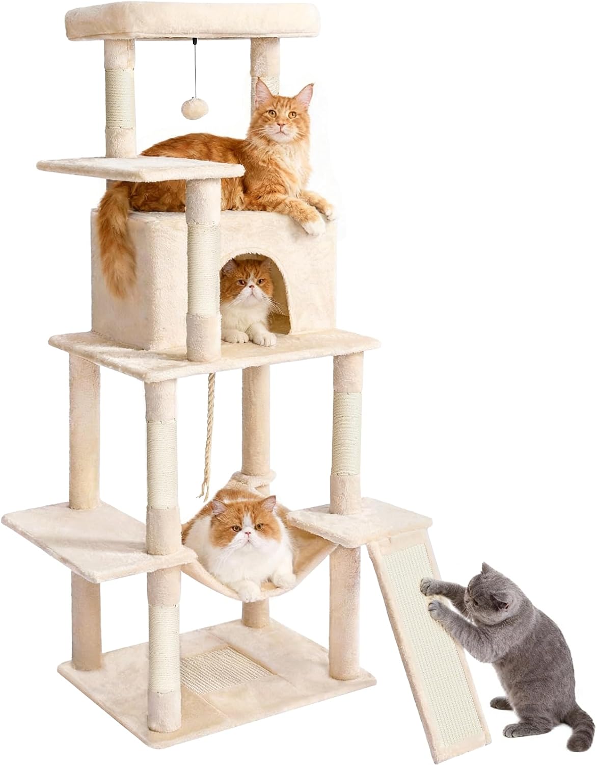 ABCPET 63" Multi-Level Cat Tree Tower for Indoor Cats, Beige