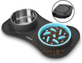 Slow Feeder Dog Bowls 3 in 1 Stainless Steel Food Water Bowl to Slow Eating | Durable, Non-spill & Non-skid with Silicone Mat Design, Slow Down Eating, Suitable for Small Medium Large Dogs and Cats 