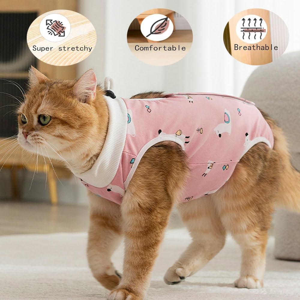 Cat Recovery Suit Female Kitten Onesie for Cats After Surgery Female Spay Surgical Abdominal Wound Skin Diseases Cone Collar Soft Alternative Wear (Alpaca, M)