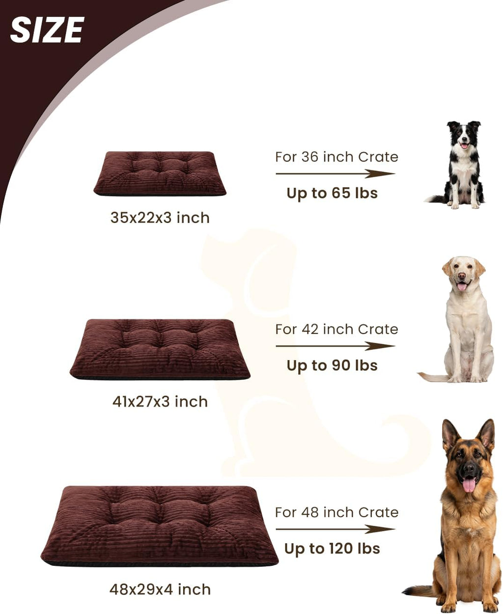 KSIIA Washable Dog Crate Bed Kennel Mat for Large Dogs,35 x 23 Inch, Brown