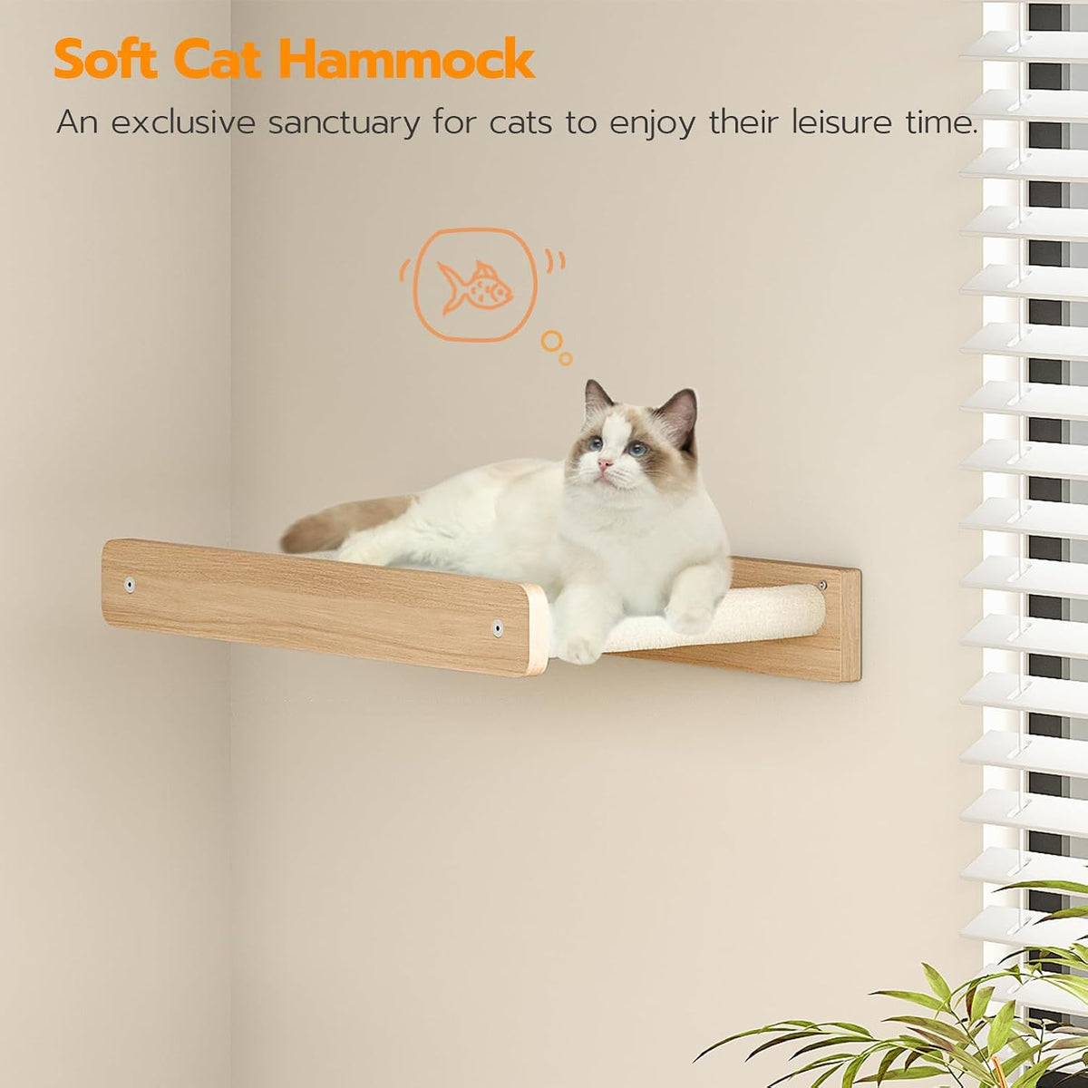 HOOBRO Wood Cat Wall Shelves, Set of 5 Modern Cat Wall Furniture with Corridor, Plush Hammock, Steps, Scratcher and Climbing Shelves for Playing, Sturdy, Durable and Safe, Natural NL45CS03