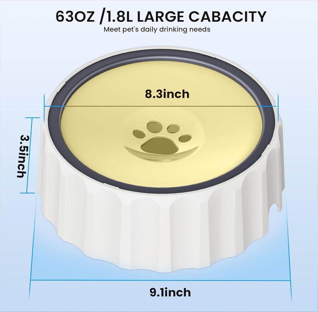 Dog Small Animals Water Bowl No Spill 70oz/2L Large Capacity Dispenser Non Slip No Splash Small Animals Bowl Pet Slow Feeder No Drip Dog Water Bowl on Vehicle for Dogs and Cats - Beige