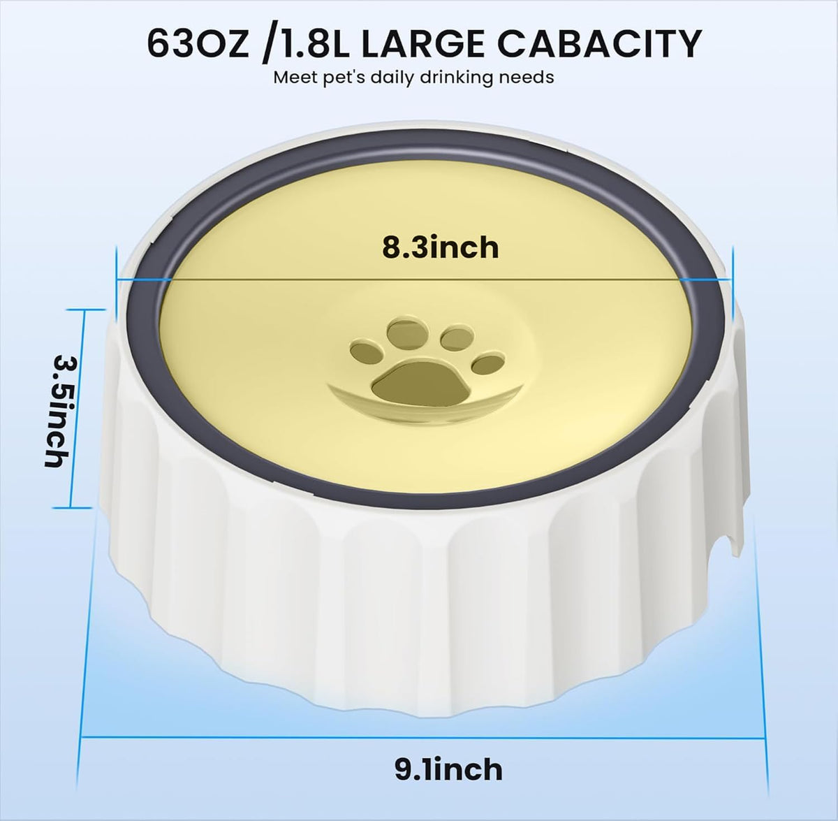 Dog Small Animals Water Bowl No Spill 70oz/2L Large Capacity Dispenser Non Slip No Splash Small Animals Bowl Pet Slow Feeder No Drip Dog Water Bowl on Vehicle for Dogs and Cats - Beige