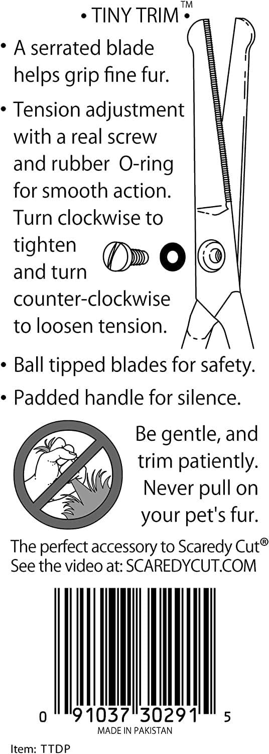 Tiny Trim 4.5" Ball-Tipped Scissor for Dog, Cat and all Pet Grooming - Ear, Nose, Face & Paw - Scaredy Cut's small Safety Scissor