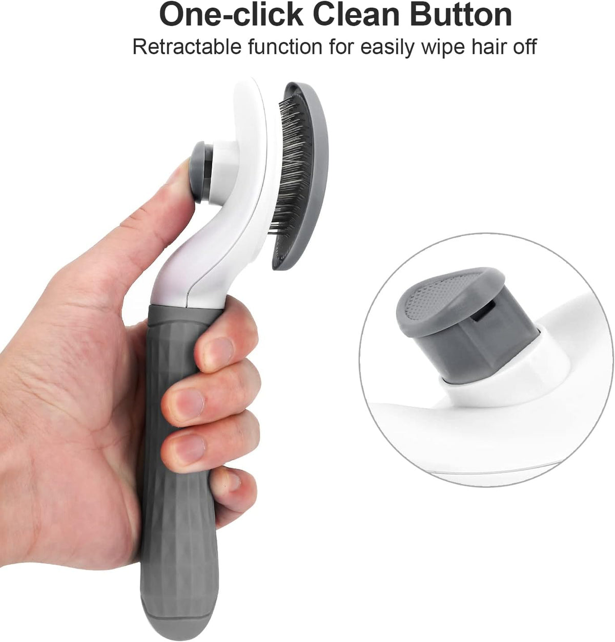 Depets Cat Brush for Shedding, Skin Friendly Self-Clean Dog Slicker Brush | Removes Loose Undercoat, for Dogs Cats Rabbits Long & Short Hair, Pet Grooming Tool with Rounded Tips, Ergonomic Handle, Gray